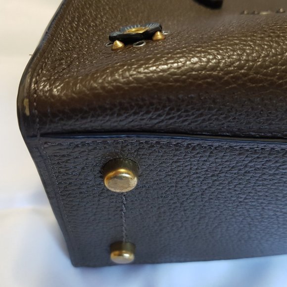 COACH CHARLIE CARRYALL 28 SCATTERED RIVETS FLORAL LEATHER MOSS BRASS - Picture 7 of 12